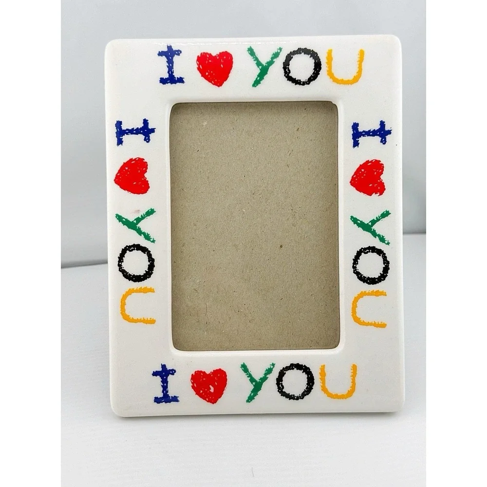 Vintage 1990's Ceramic I Love You Picture Frame. Holds A Photo 3.5 X 5
